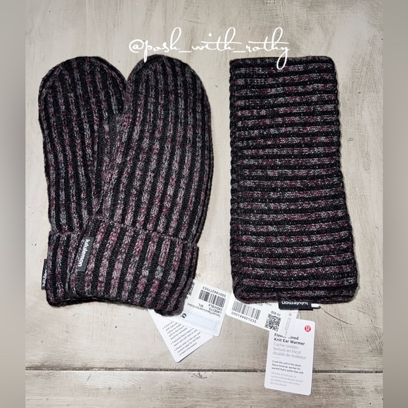 🍋 Lululemon Textured Fleece-Lined Knit Mittens AND Ear Warmer Set, NWT - Picture 2 of 11